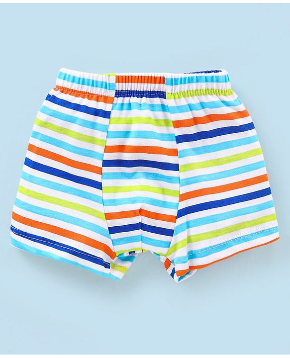 Babyhug 100% Cotton Striped & Car Printed Briefs Pack of 3 -Green & White