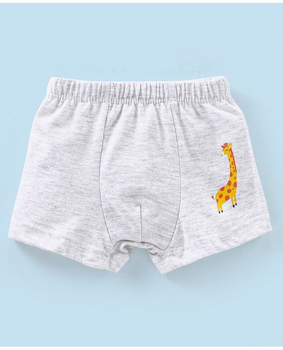Babyhug 100% Cotton Striped & Wild Animals Printed Briefs Pack of 3 - Grey & Orange