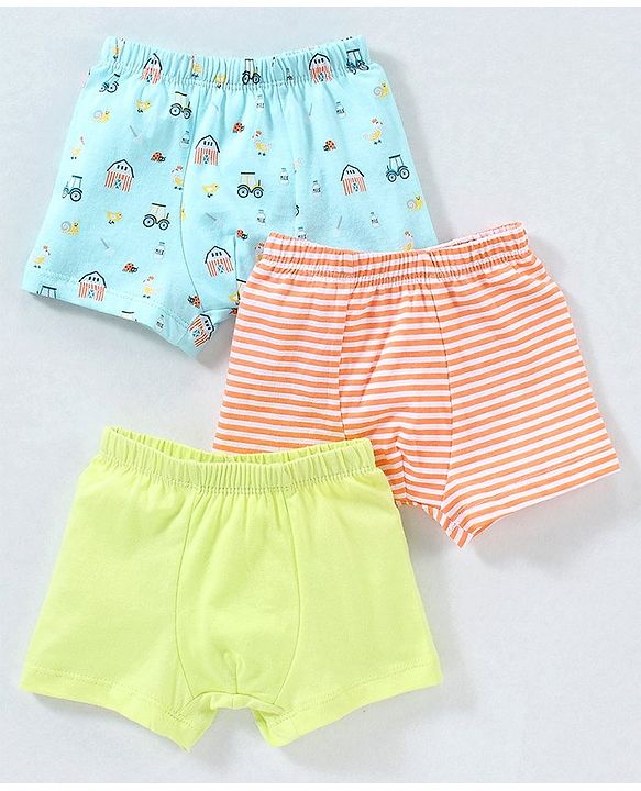 Babyhug 100% Cotton Briefs Striped Pack of 3 - Blue Orange & Green