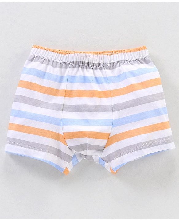 Babyhug 100% Cotton Knit Striped Boxers Cars Print Pack of 3 - Sky Blue Orange & White
