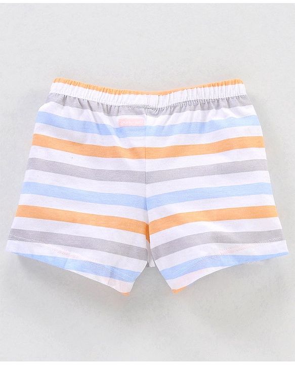 Babyhug 100% Cotton Knit Striped Boxers Cars Print Pack of 3 - Sky Blue Orange & White