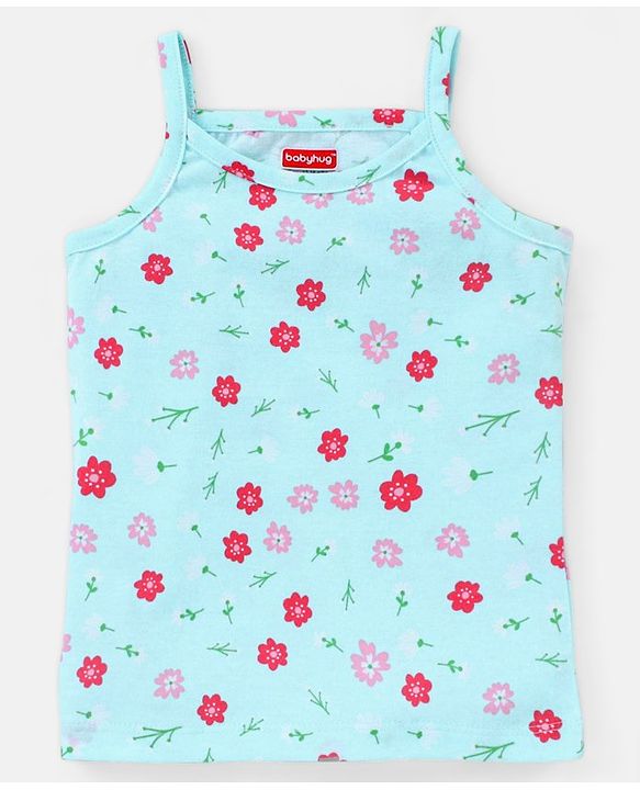 Babyhug 100% Cotton Sleeveless Stripe & Floral Printed Slips Pack of 3 - Pink & Mint Green