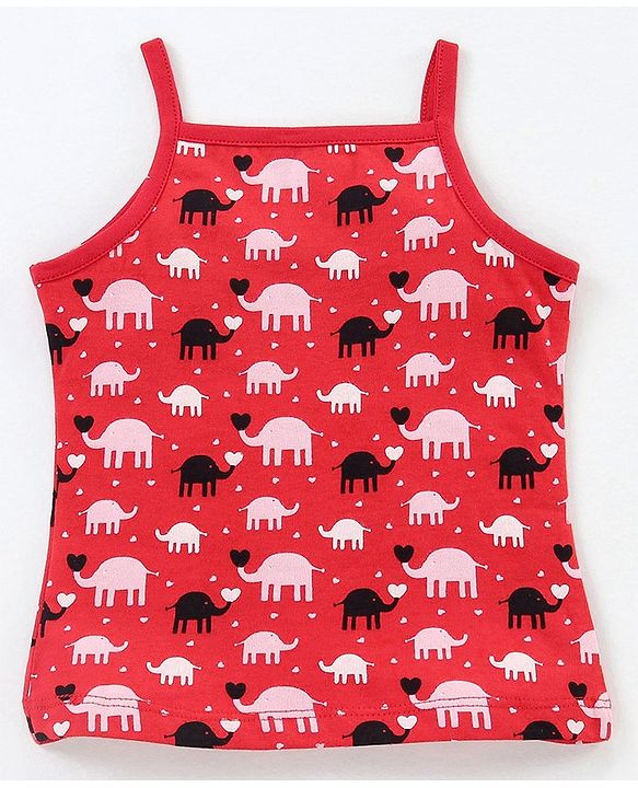 Babyhug 100% Cotton Sleeveless Floral Print & Striped Slips Pack of 3 - Red Black & Pink
