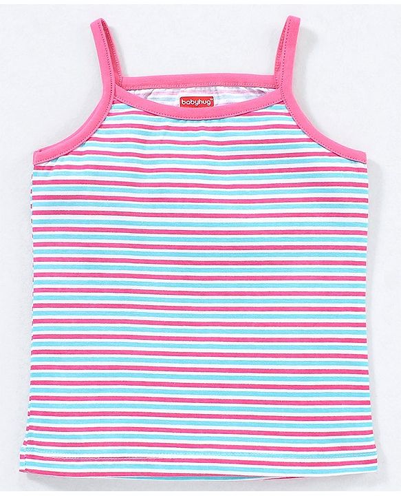 Babyhug 100% Cotton Singlet Slips Stripes & Printed Pack Of 3 - Grey Blue & Pink