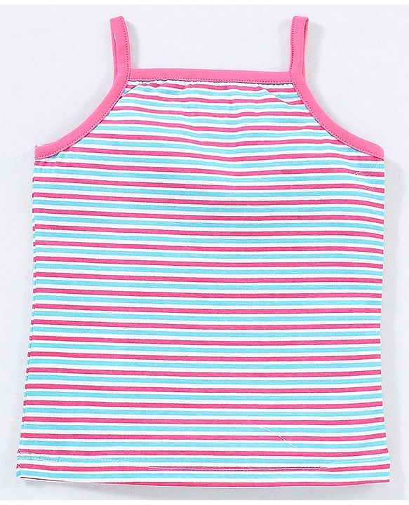 Babyhug 100% Cotton Singlet Slips Stripes & Printed Pack Of 3 - Grey Blue & Pink