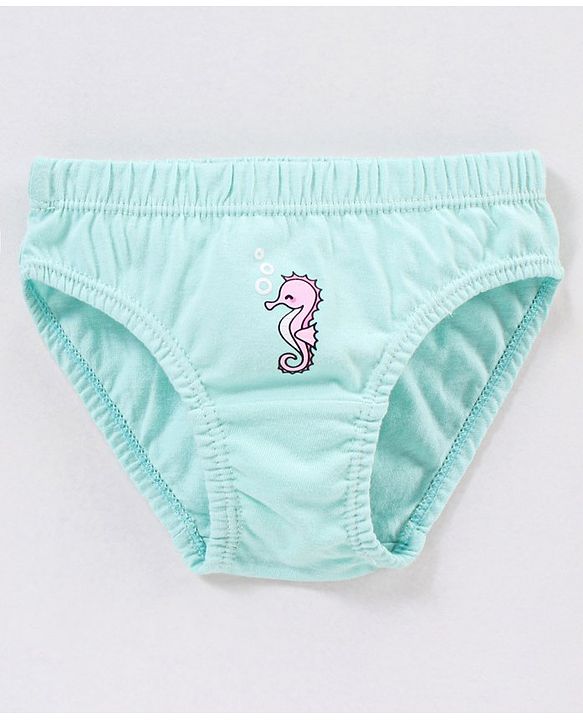 Babyhug 100% Cotton Floral & Star Fish Printed Panties Pack of 3 - Purple & Sea Green