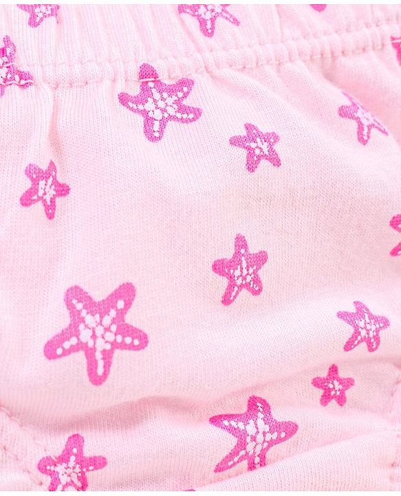 Babyhug 100% Cotton Floral & Star Fish Printed Panties Pack of 3 - Purple & Sea Green