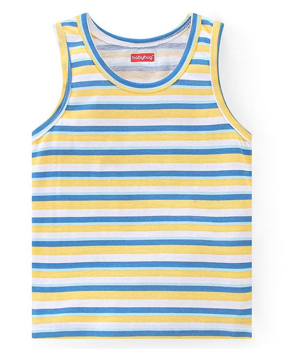 Babyhug 100 % Cotton Sando Vests Stars & Bear Print Pack of 5- Blue & Orange