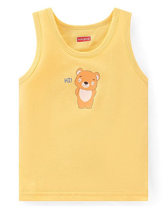 Babyhug 100 % Cotton Sando Vests Stars & Bear Print Pack of 5- Blue & Orange
