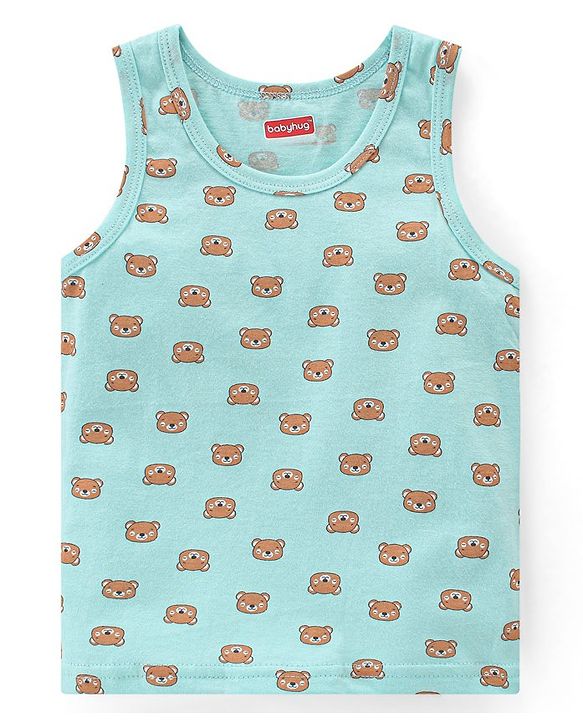 Babyhug 100 % Cotton Sando Vests Stars & Bear Print Pack of 5- Blue & Orange