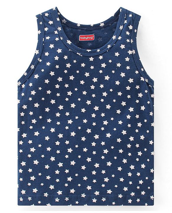 Babyhug 100 % Cotton Sando Vests Stars & Bear Print Pack of 5- Blue & Orange