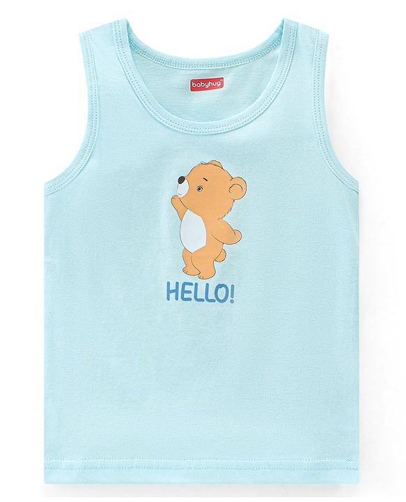 Babyhug 100 % Cotton Sando Vests Stars & Bear Print Pack of 5- Blue & Orange