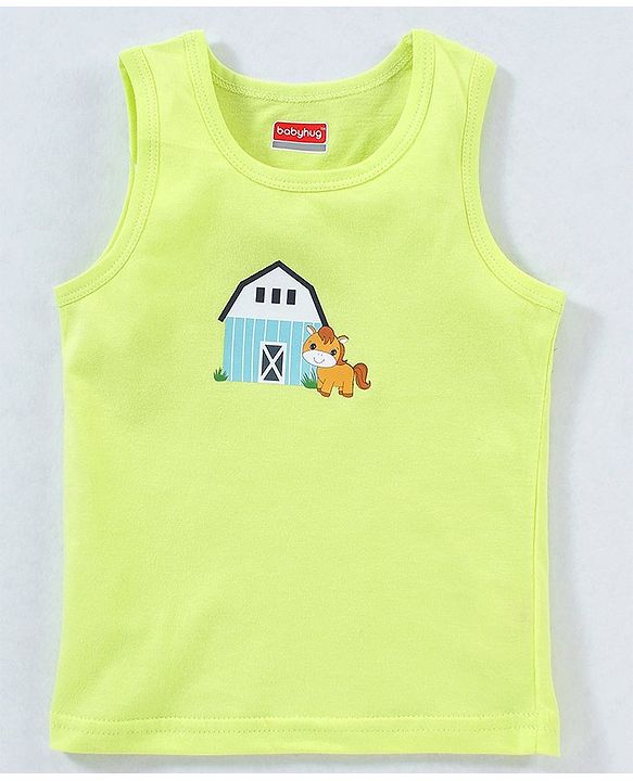 Babyhug 100% Cotton Sando Vests Stripes & House Print Pack of 3 - Orange Blue & Green