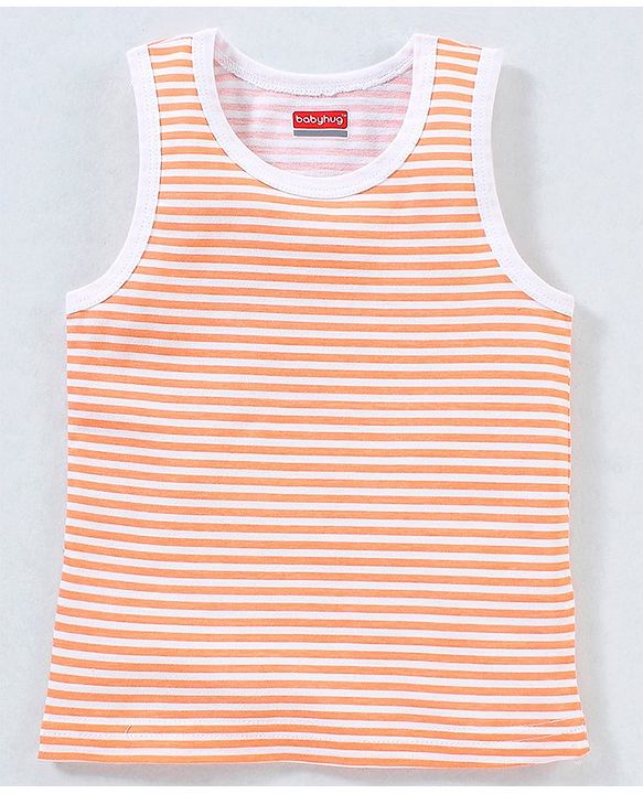 Babyhug 100% Cotton Sando Vests Stripes & House Print Pack of 3 - Orange Blue & Green