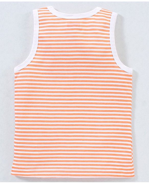 Babyhug 100% Cotton Sando Vests Stripes & House Print Pack of 3 - Orange Blue & Green