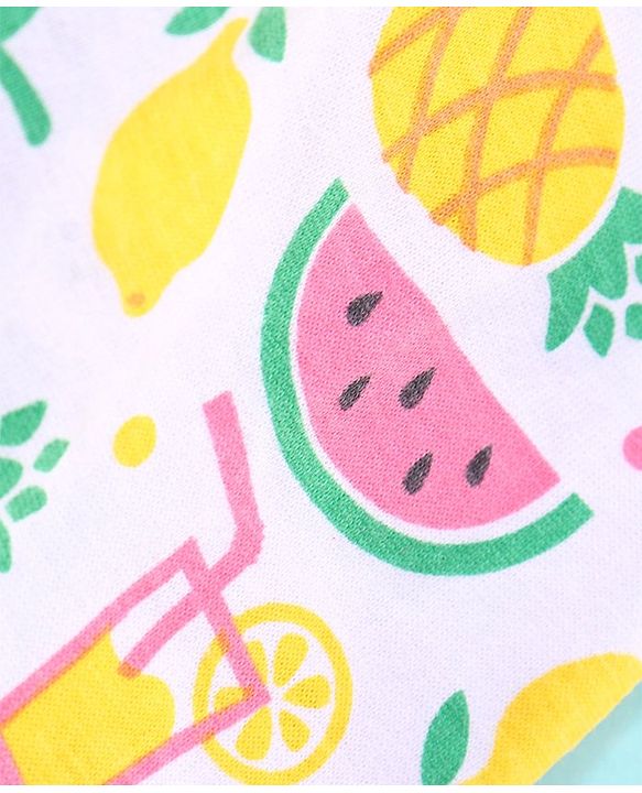 Babyhug 100% Cotton OffShoulder Watermelon Print Top with Shorts Set with Bow Applique - White & Pink