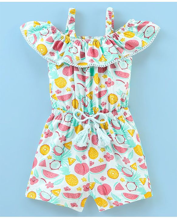 Babyhug 100% Cotton Knitted Sleeveless Jumpsuit Pineapple Print - Mint