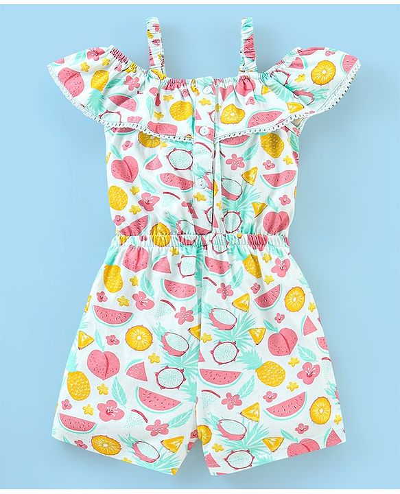 Babyhug 100% Cotton Knitted Sleeveless Jumpsuit Pineapple Print - Mint