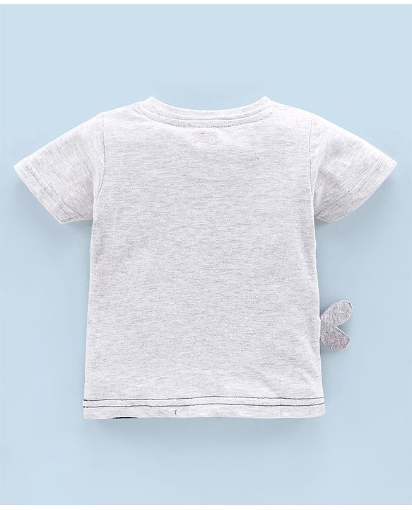 Babyhug Cotton Half Sleeves T-Shirt Whale Applique - Navy Blue & Grey