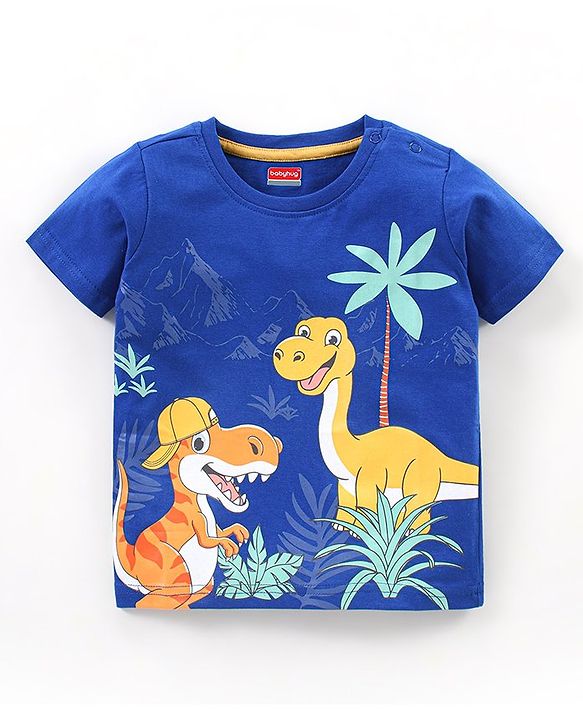 Babyhug Cotton Half Sleeves T-Shirt With Dino Print- Navy Blue