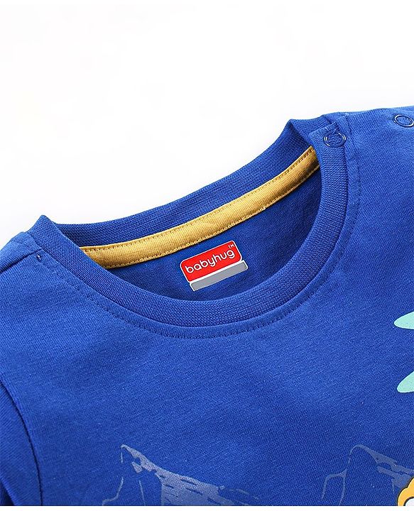 Babyhug Cotton Half Sleeves T-Shirt With Dino Print- Navy Blue