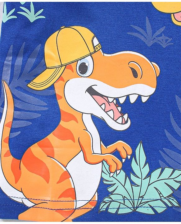 Babyhug Cotton Half Sleeves T-Shirt With Dino Print- Navy Blue