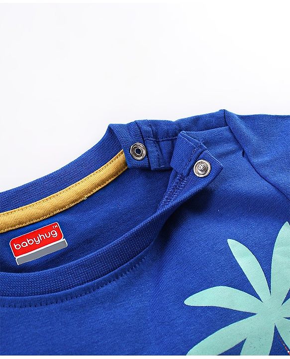 Babyhug Cotton Half Sleeves T-Shirt With Dino Print- Navy Blue