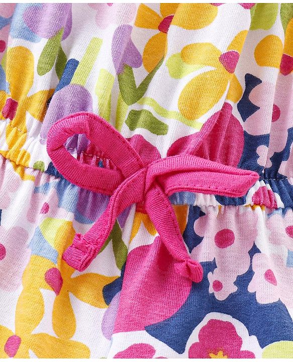 Babyhug 100% Cotton Knitted Sleeveless Jumpsuit Floral Print- Pink & Blue