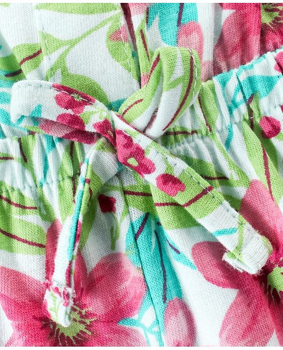 Babyhug 100% Cotton Knit Sleeveless Jumpsuit Floral Print - Mint