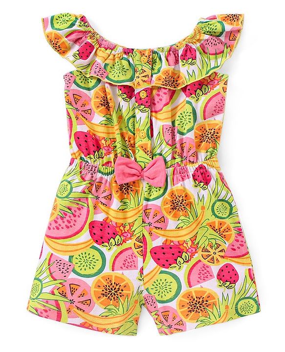 Babyhug 100% Cotton Knit Sleeveless Jumpsuit Fruit Print - Pink