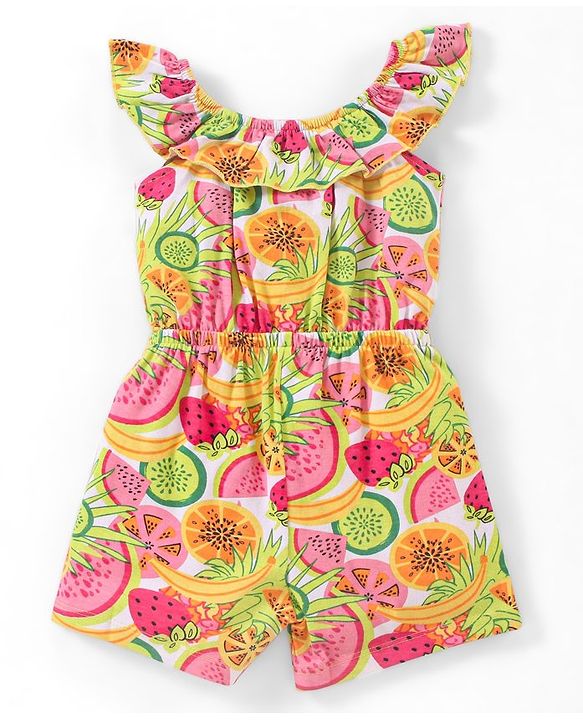Babyhug 100% Cotton Knit Sleeveless Jumpsuit Fruit Print - Pink