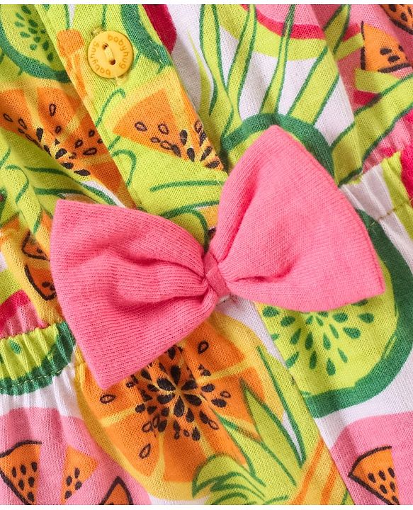 Babyhug 100% Cotton Knit Sleeveless Jumpsuit Fruit Print - Pink