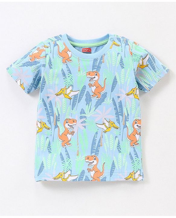 Babyhug Cotton Half Sleeves T-Shirt Dino Print - Blue