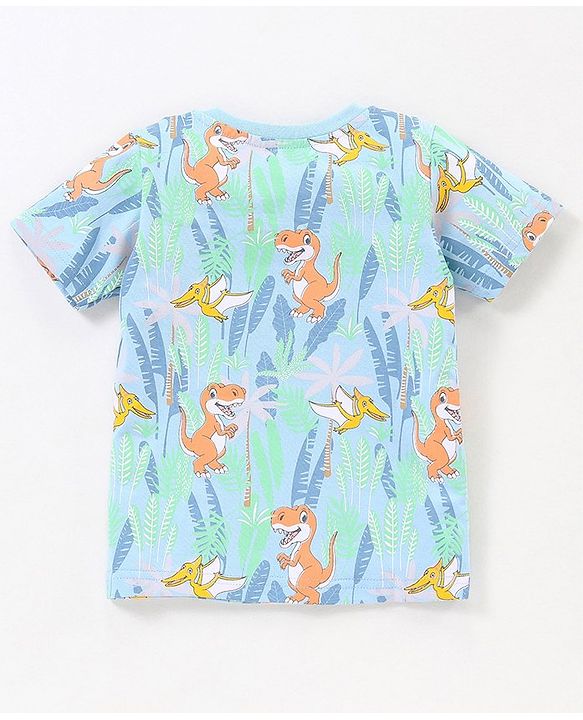 Babyhug Cotton Half Sleeves T-Shirt Dino Print - Blue