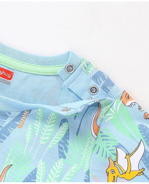 Babyhug Cotton Half Sleeves T-Shirt Dino Print - Blue