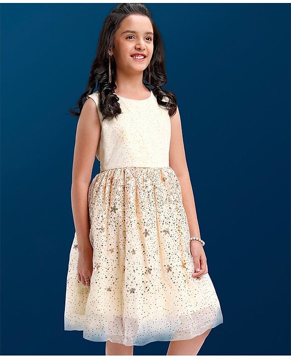 Pine Kids Sleeveless Sequined Knee Length Party Wear Dress- Grey