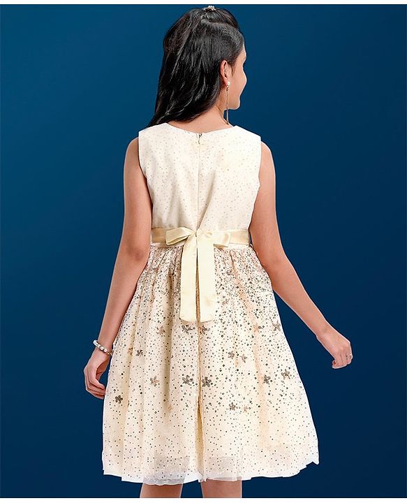 Pine Kids Sleeveless Sequined Knee Length Party Wear Dress- Grey