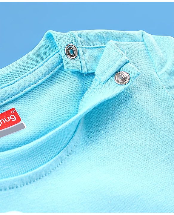 Babyhug Cotton Knit Half Sleeves T-Shirt Giraffe Print - Blue