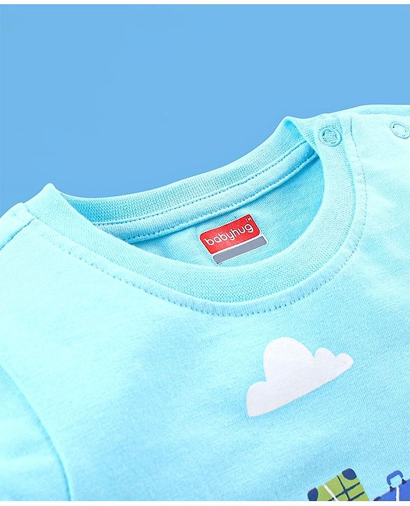 Babyhug Cotton Knit Half Sleeves T-Shirt Giraffe Print - Blue