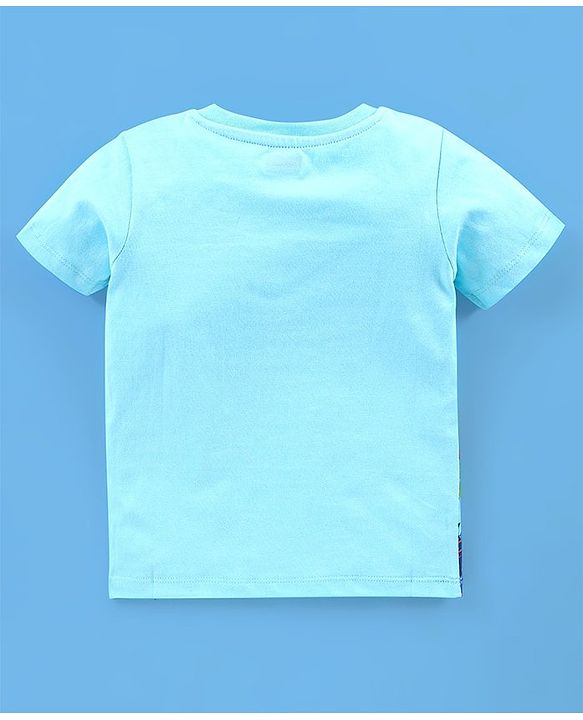 Babyhug Cotton Knit Half Sleeves T-Shirt Giraffe Print - Blue