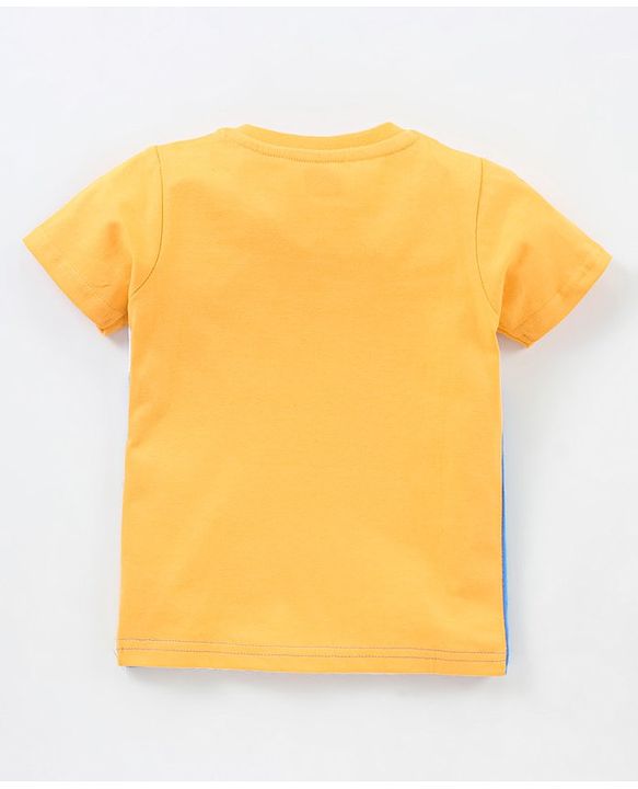 Babyhug Cotton Half Sleeves Color Block T-Shirt Tiger Print- Yellow & Blue