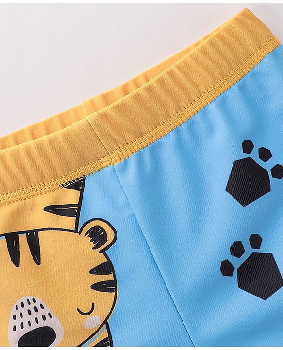 Babyhug Quick Dry Swimming Trunk With Cap Tiger Print- Blue