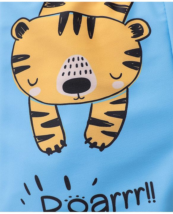 Babyhug Quick Dry Swimming Trunk With Cap Tiger Print- Blue