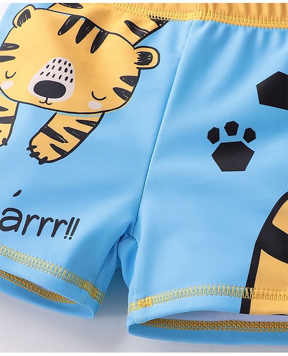 Babyhug Quick Dry Swimming Trunk With Cap Tiger Print- Blue