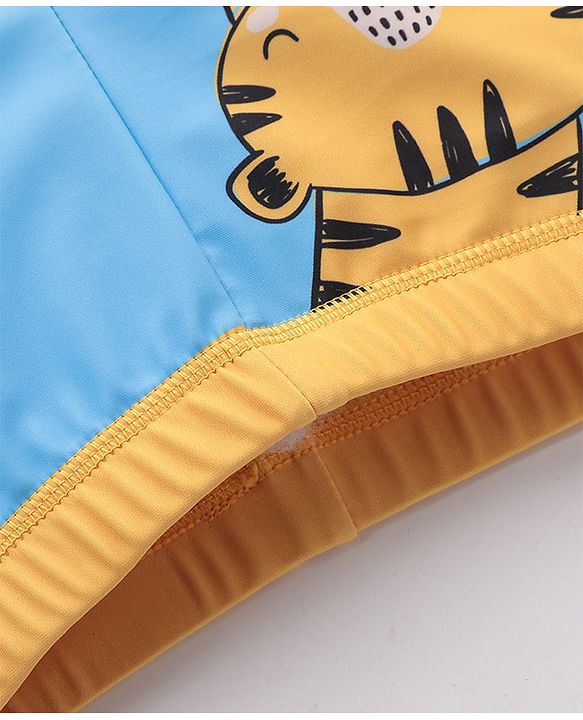 Babyhug Quick Dry Swimming Trunk With Cap Tiger Print- Blue