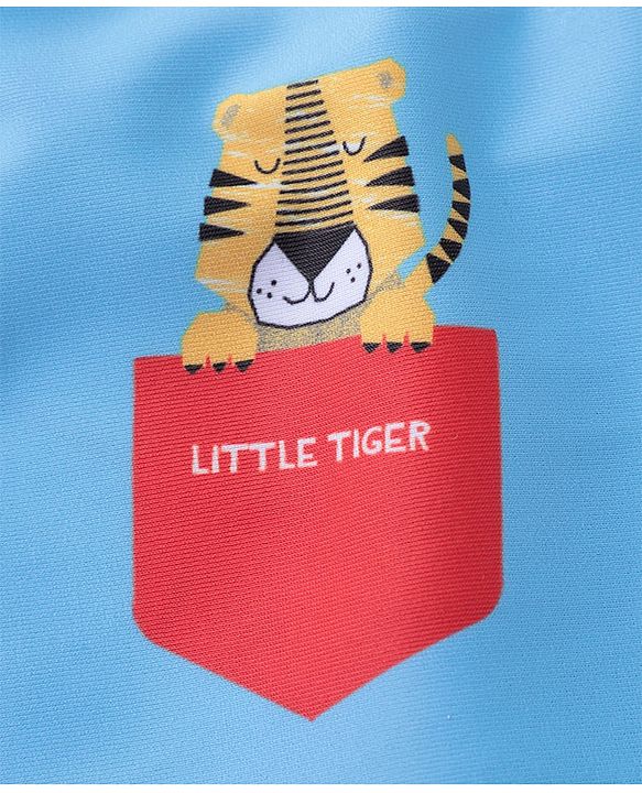 Babyhug Quick Dry Swimming Trunk With Cap Tiger Print- Blue
