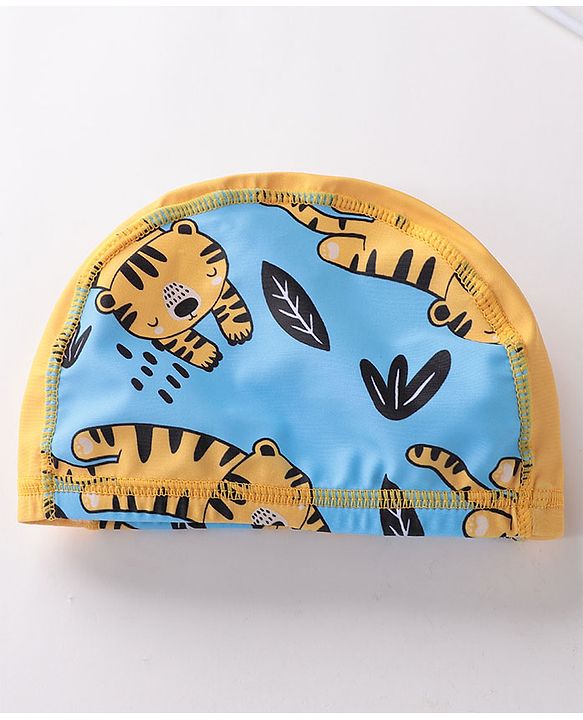 Babyhug Quick Dry Swimming Trunk With Cap Tiger Print- Blue