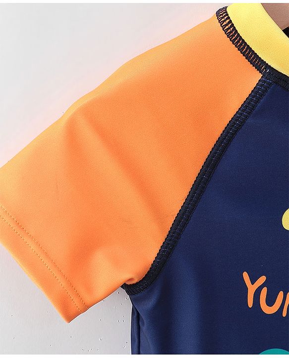 Babyhug Half Sleeves Crocodile Print Two Piece Swimsuit - Navy Blue