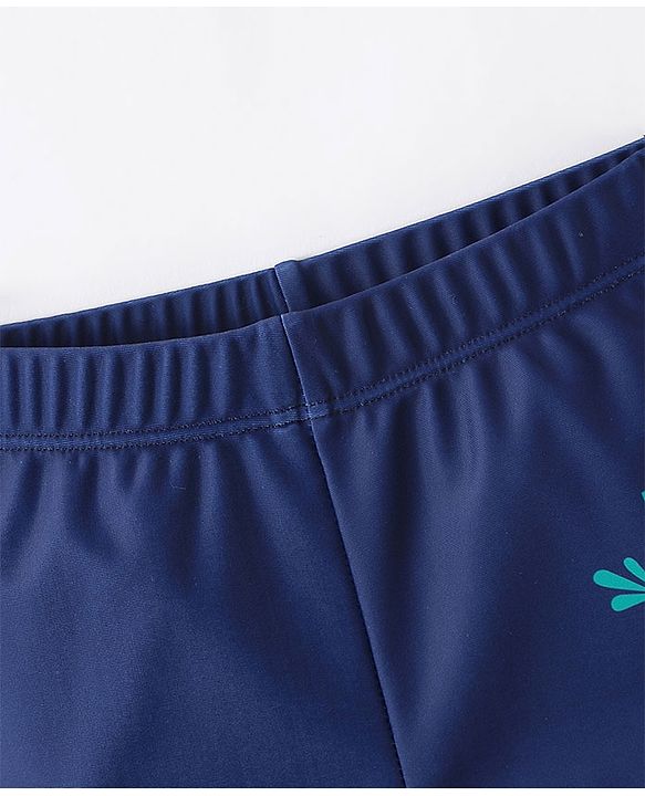 Babyhug Half Sleeves Crocodile Print Two Piece Swimsuit - Navy Blue