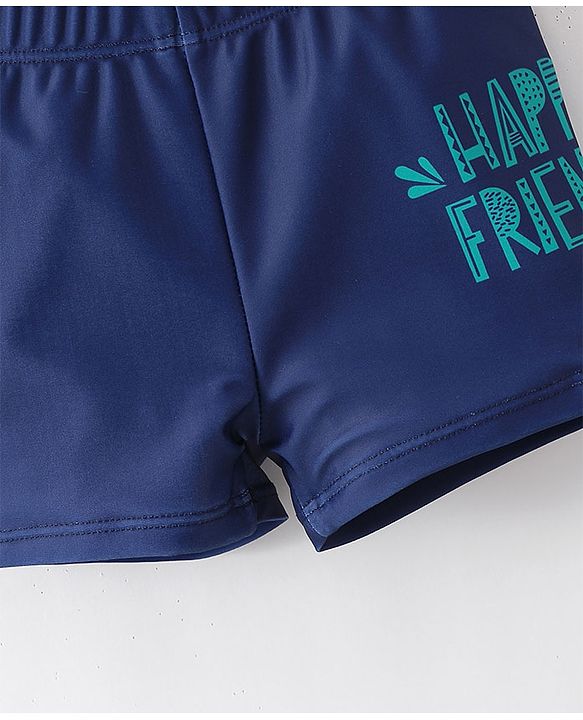 Babyhug Half Sleeves Crocodile Print Two Piece Swimsuit - Navy Blue